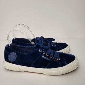 SUPERGA X SOMETHING NAVY Blue Velvet Sneakers Womens 8.5 39.5 Lace Up Shoes